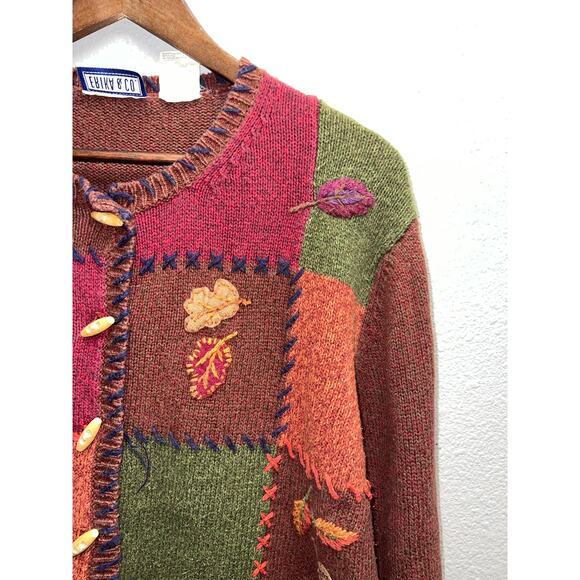 Vintage Erika & Co Sweater Fall Floral Toggle Button Earth Fairy Women Medium - Picture 2 of 12